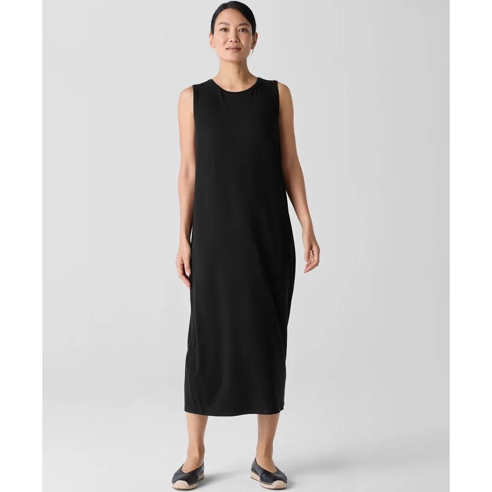 Eileen Fisher Black Oval Dress Sleeveless Tencel Lyocell Jersey 3X S6TFF-D5320M